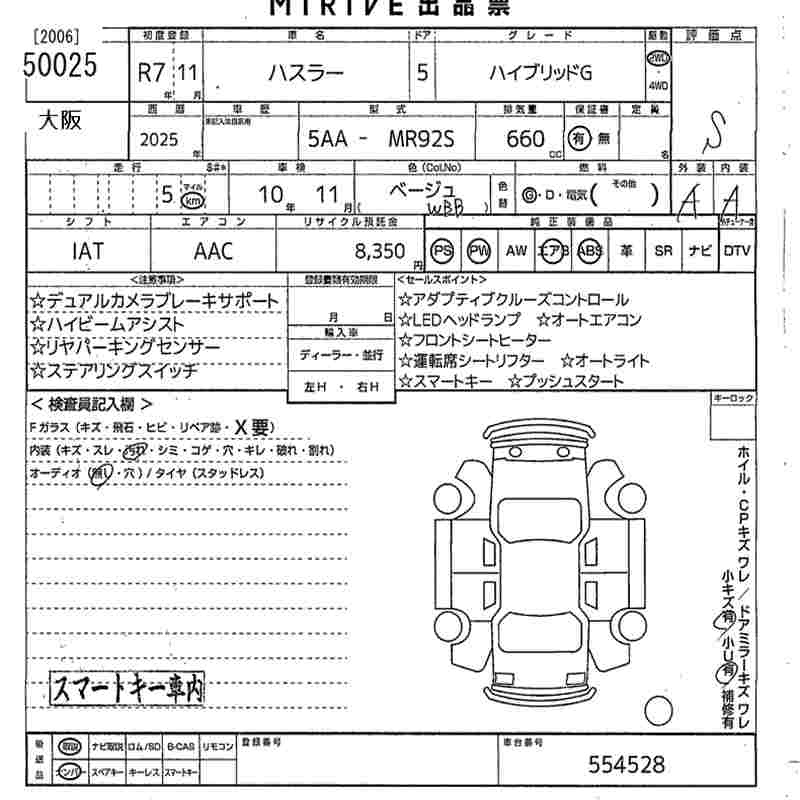 Аукционный лист SUZUKI HUSTLER 2025
