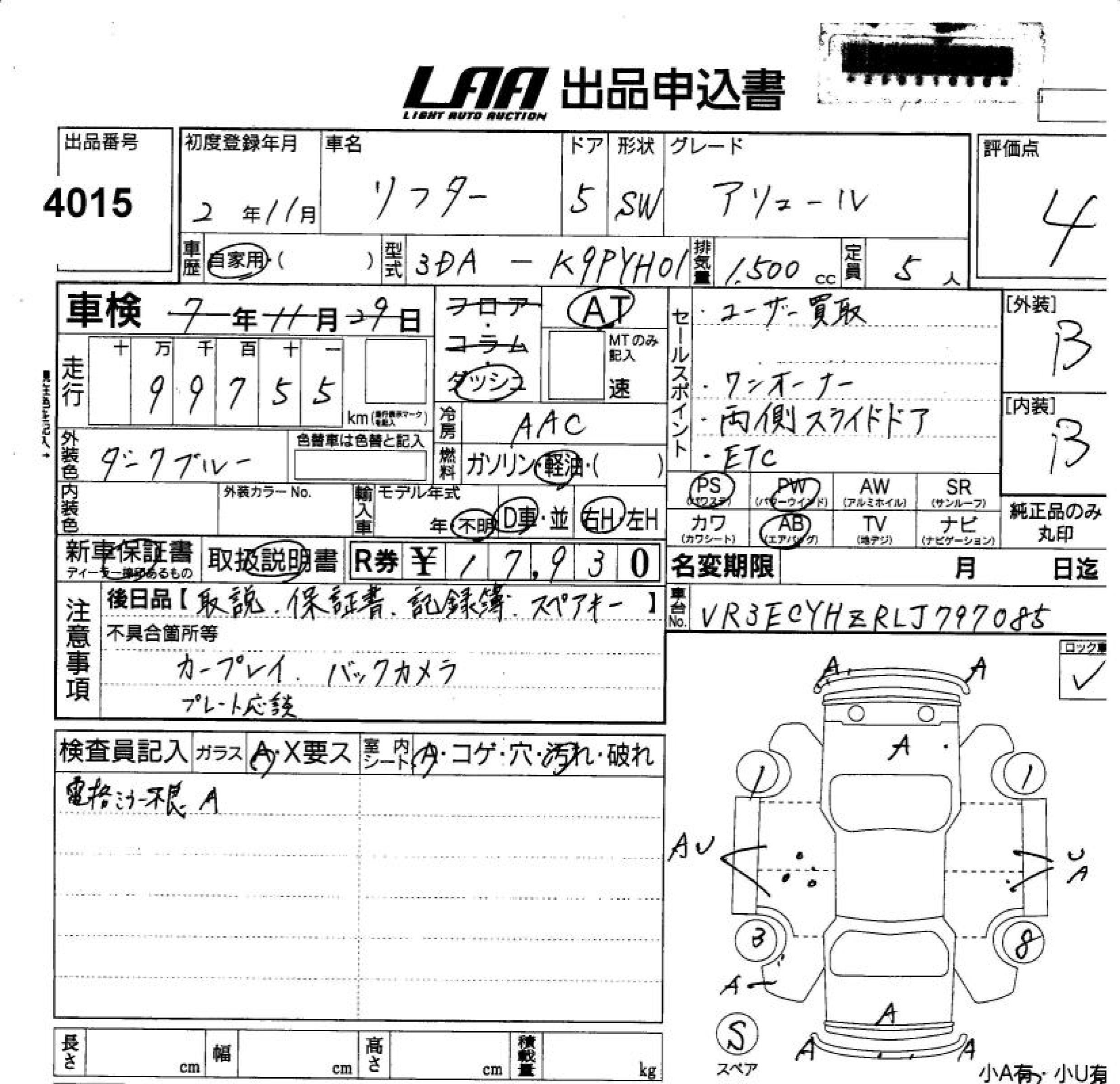 Аукционный лист PEUGEOT OTHER 2020