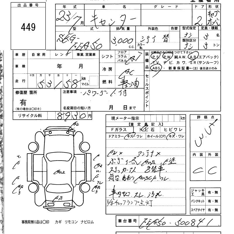 Аукционный лист MITSUBISHI CANTER 2011
