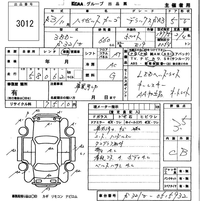 Аукционный лист DAIHATSU HIJET VAN 2021