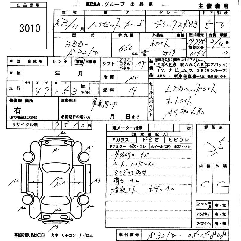 Аукционный лист DAIHATSU HIJET VAN 2021