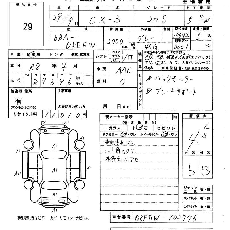 Аукционный лист MAZDA CX-3 2017