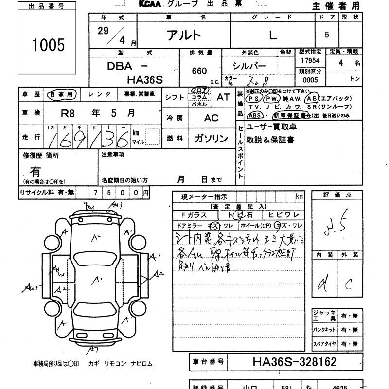 Аукционный лист SUZUKI ALTO 2017
