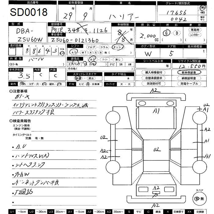 Аукционный лист TOYOTA HARRIER 2017