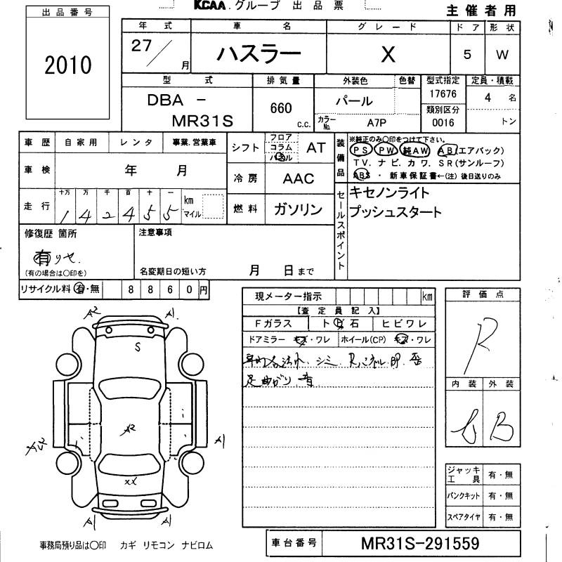 Аукционный лист SUZUKI HUSTLER 2015