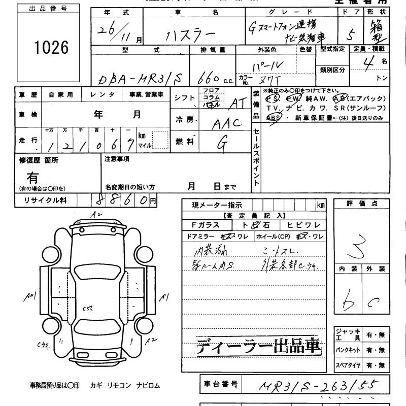 Аукционный лист SUZUKI HUSTLER 2014