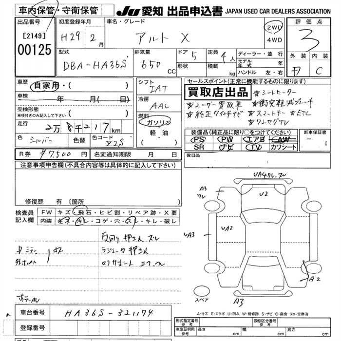 Аукционный лист SUZUKI ALTO 2017