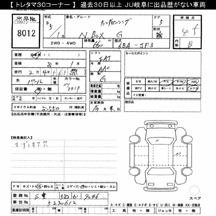 Аукционный лист HONDA N BOX 2023