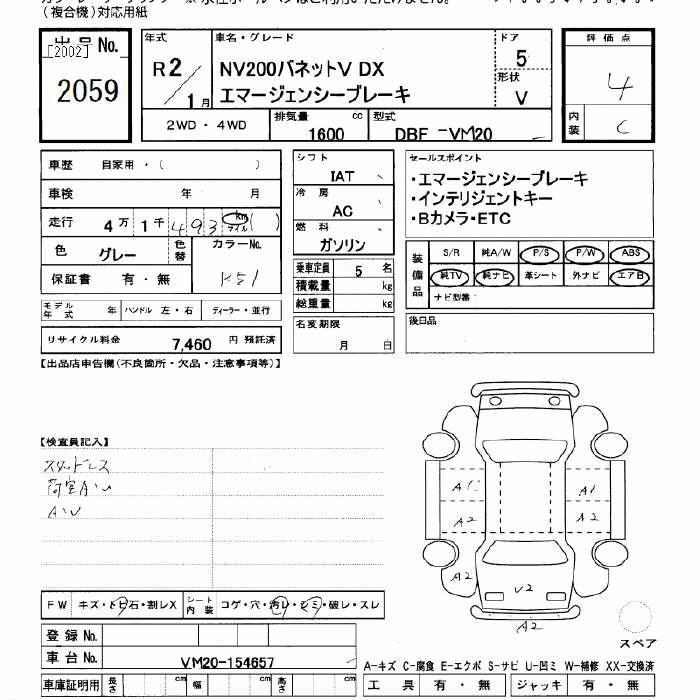 Аукционный лист NISSAN NV200 2020