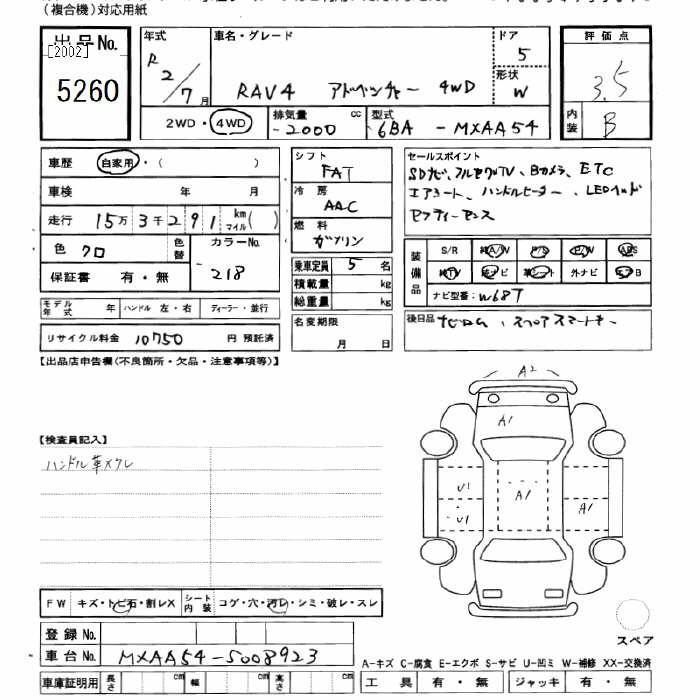 Аукционный лист TOYOTA RAV4 2020