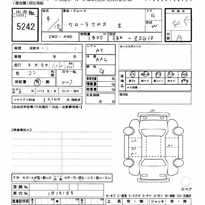 Аукционный лист TOYOTA COROLLA CROSS 2022