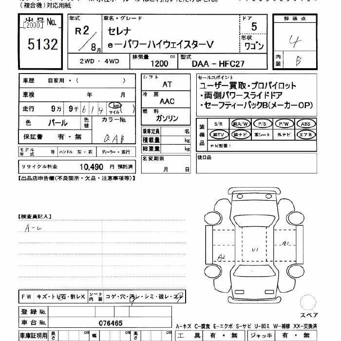 Аукционный лист NISSAN SERENA 2020