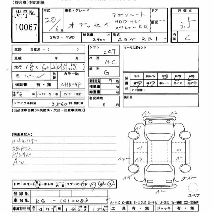 Аукционный лист HONDA ODYSSEY 2008