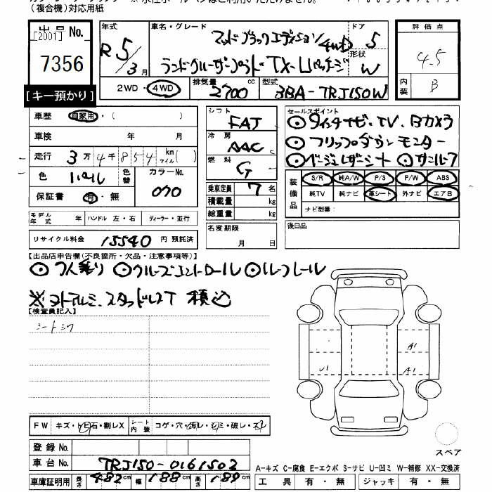Аукционный лист TOYOTA LAND CRUISER PRADO 2023
