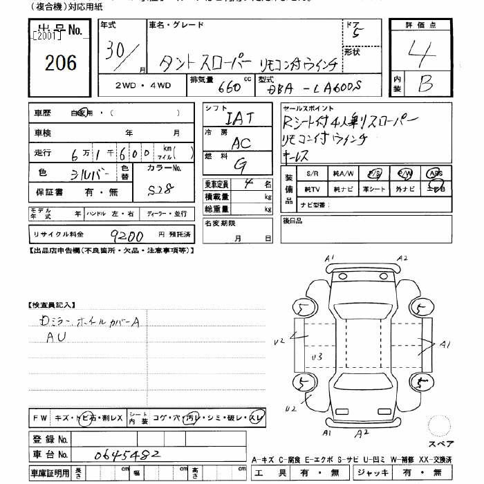 Аукционный лист DAIHATSU TANTO 2018