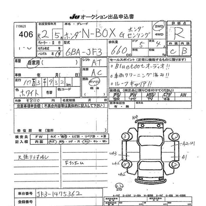 Аукционный лист HONDA N BOX 2020
