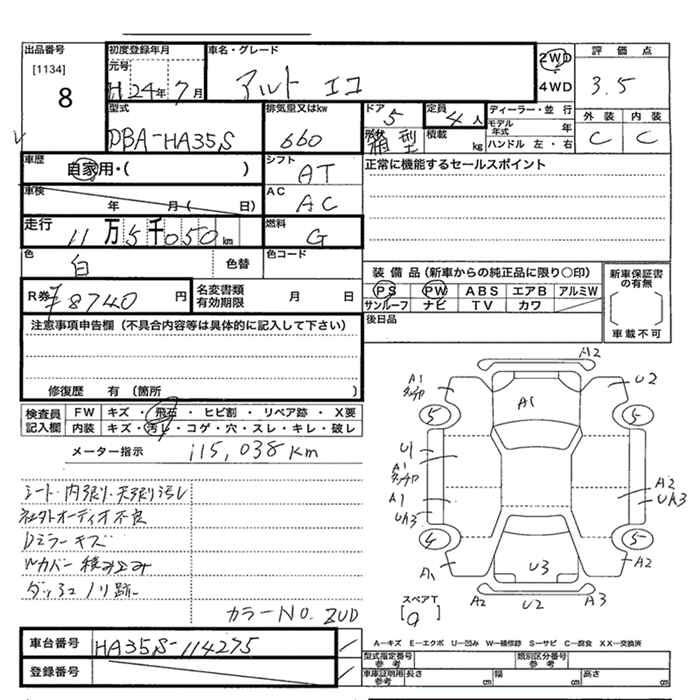 Аукционный лист SUZUKI ALTO ECO 2012