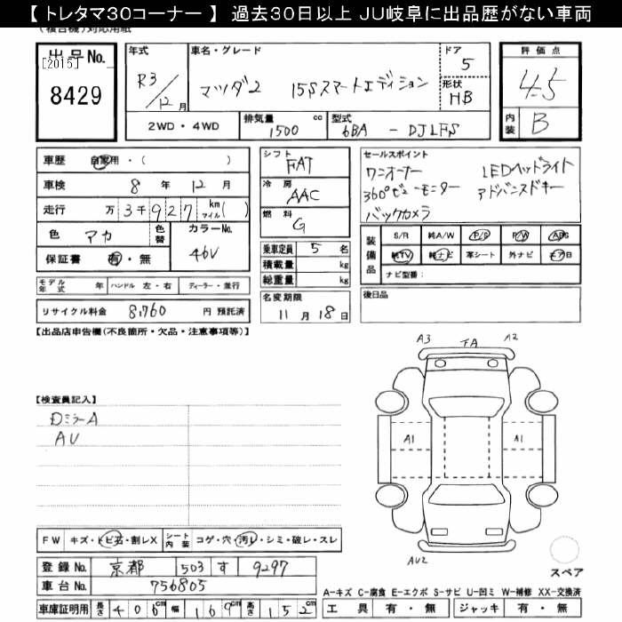 Аукционный лист MAZDA MAZDA2 2021