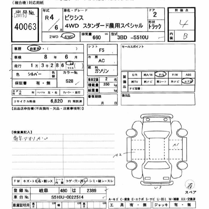 Аукционный лист TOYOTA PIXIS TRUCK 2022