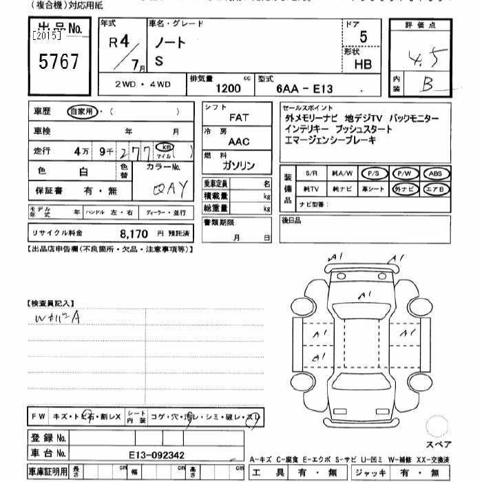 Аукционный лист NISSAN NOTE 2022