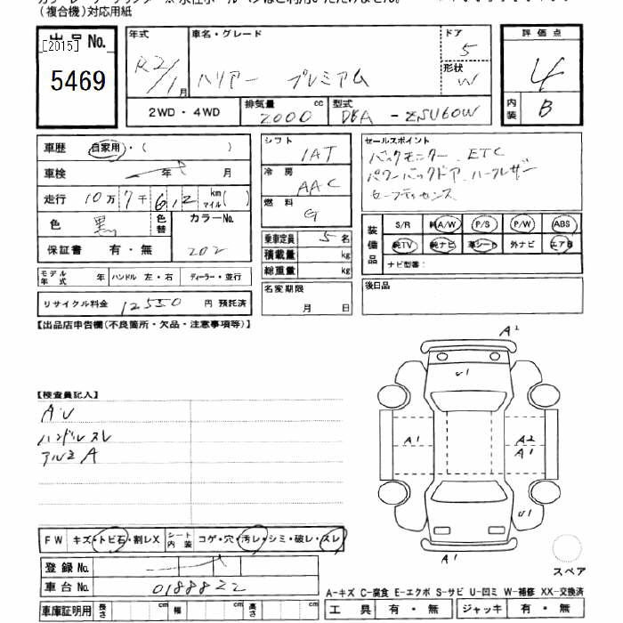 Аукционный лист TOYOTA HARRIER 2020