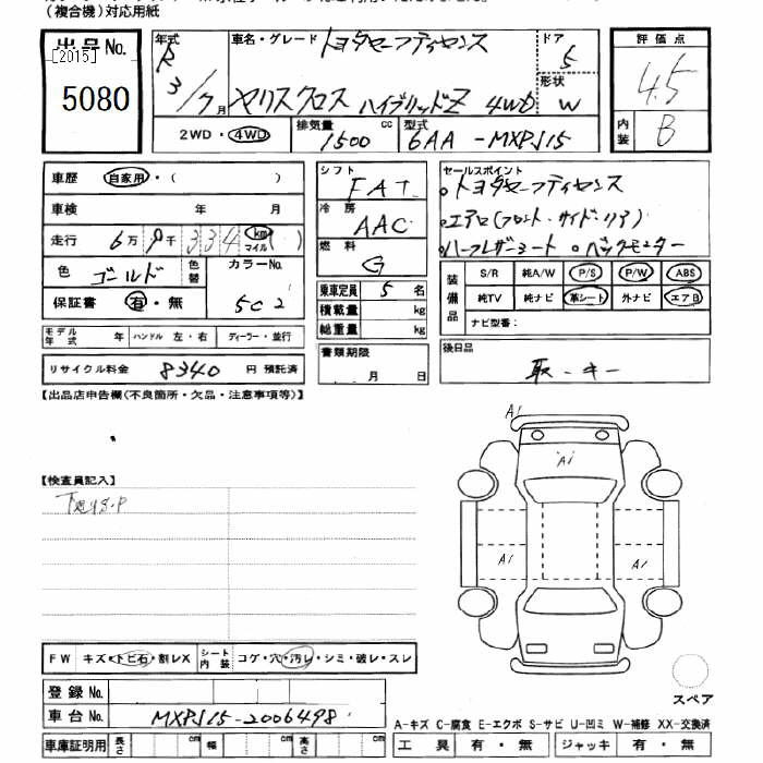 Аукционный лист TOYOTA YARIS CROSS 2021
