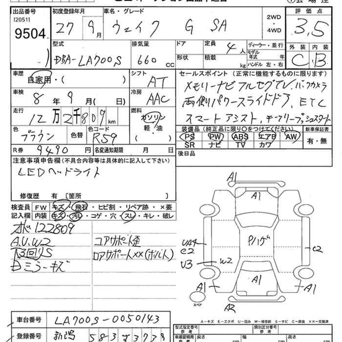 Аукционный лист DAIHATSU WAKE 2015