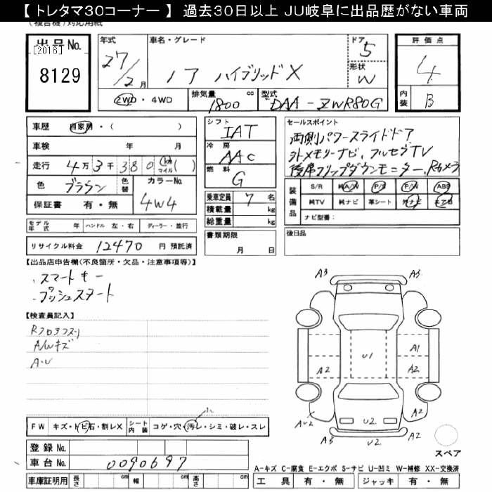 Аукционный лист TOYOTA NOAH 2015
