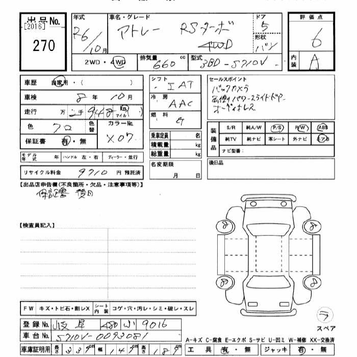 Аукционный лист DAIHATSU ATRAI VAN 2024