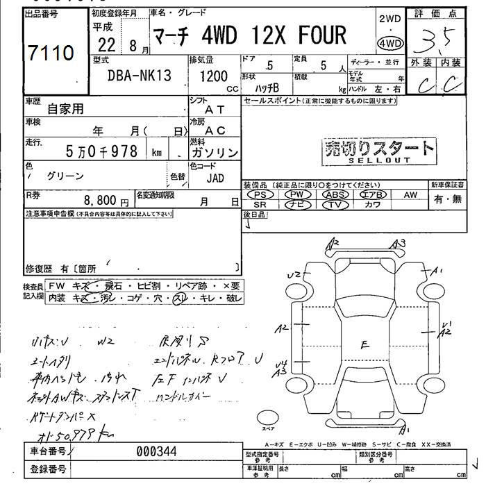 Аукционный лист NISSAN MARCH 2010