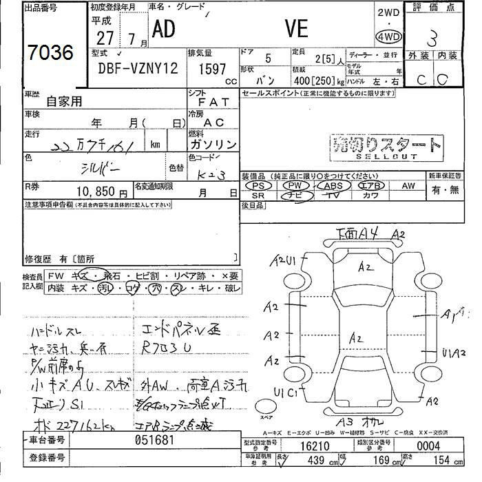 Аукционный лист NISSAN AD 2015