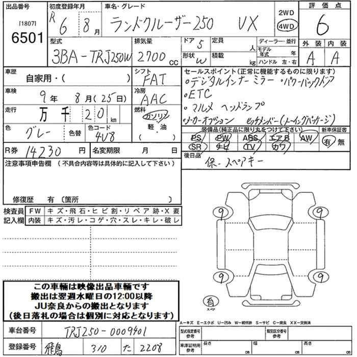 Аукционный лист TOYOTA LAND CRUISER 2024