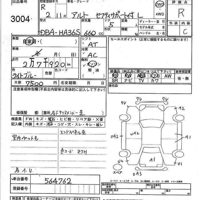 Аукционный лист SUZUKI ALTO 2020