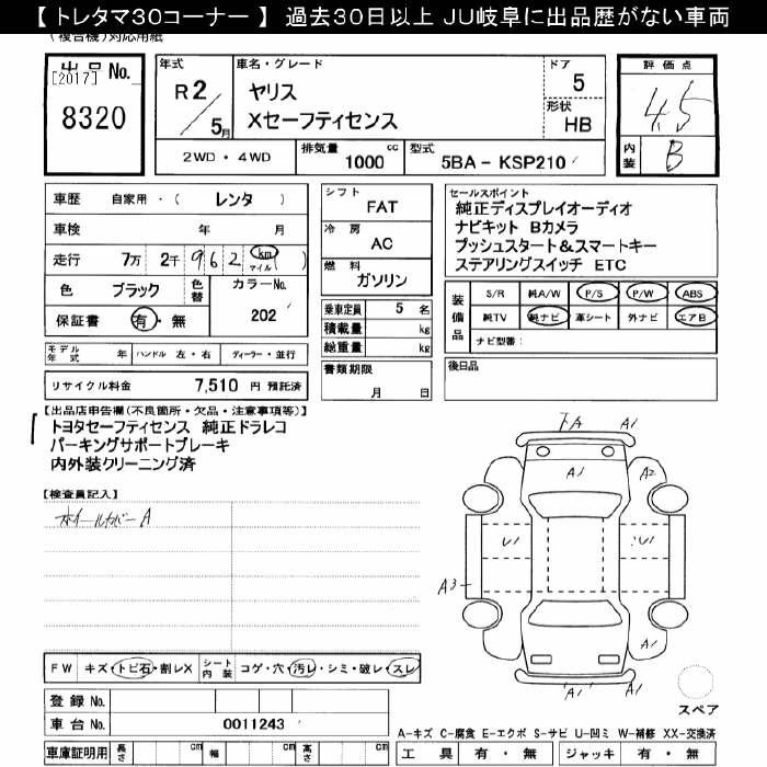 Аукционный лист TOYOTA YARIS 2020