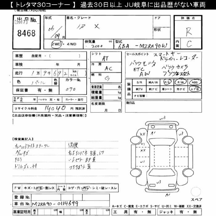 Аукционный лист TOYOTA NOAH 2024