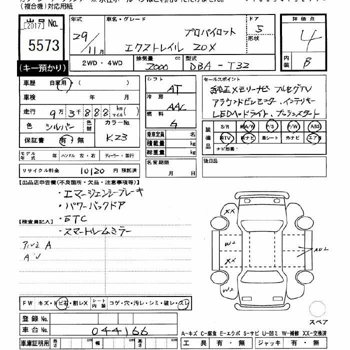Аукционный лист NISSAN X-TRAIL 2017