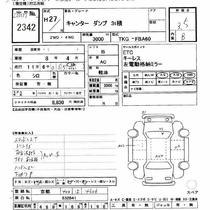 Аукционный лист MITSUBISHI CANTER 2015