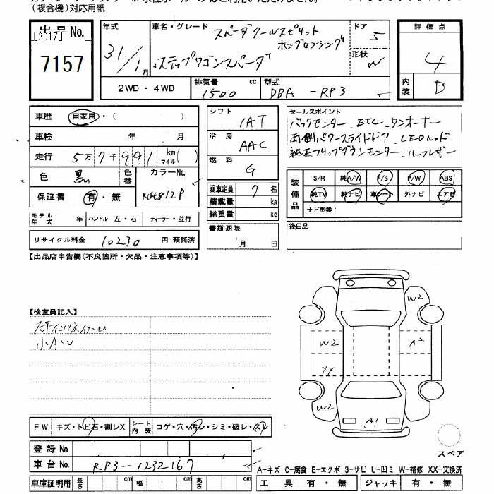 Аукционный лист HONDA STEP WAGON 2019