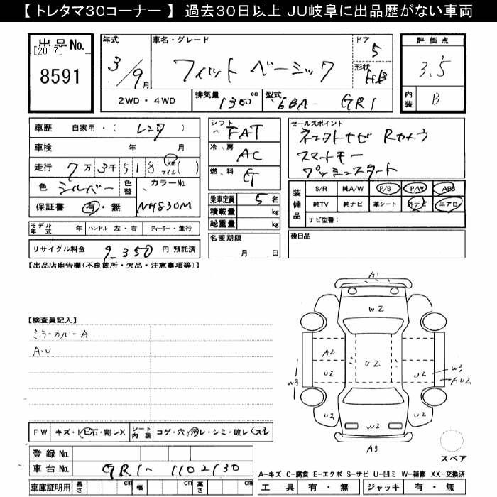 Аукционный лист HONDA FIT 2021