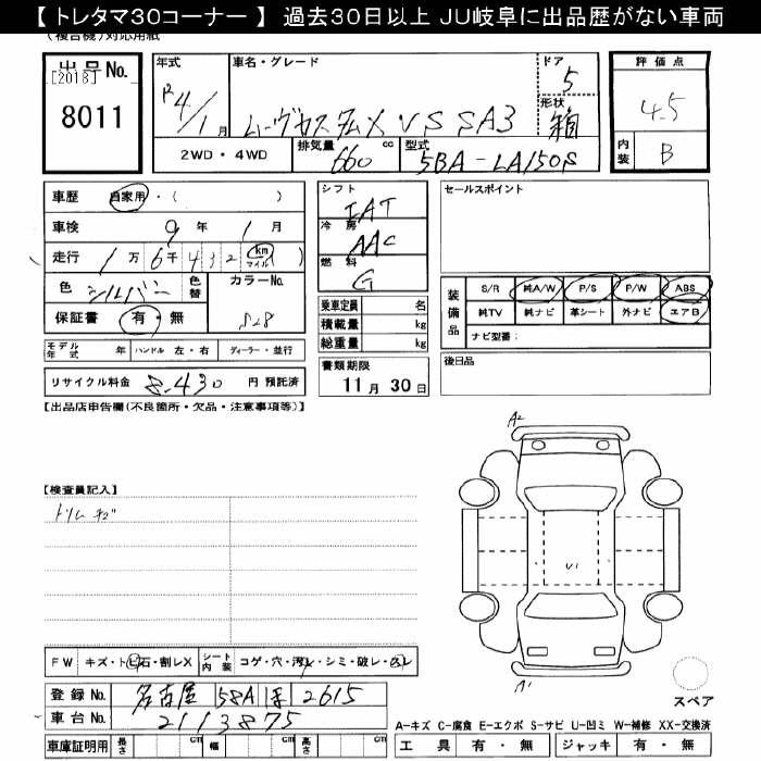 Аукционный лист DAIHATSU MOVE 2022