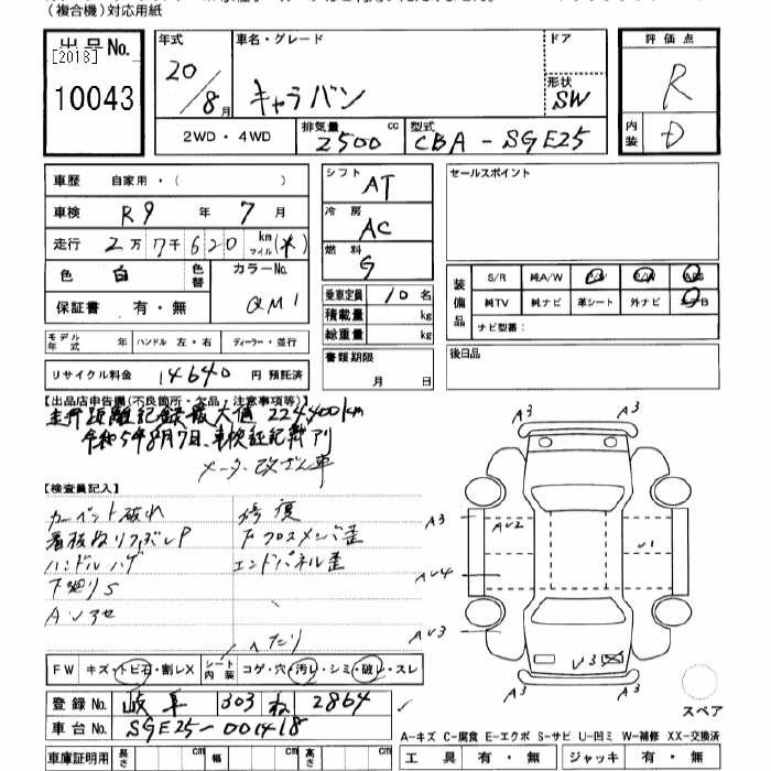 Аукционный лист NISSAN CARAVAN 2008