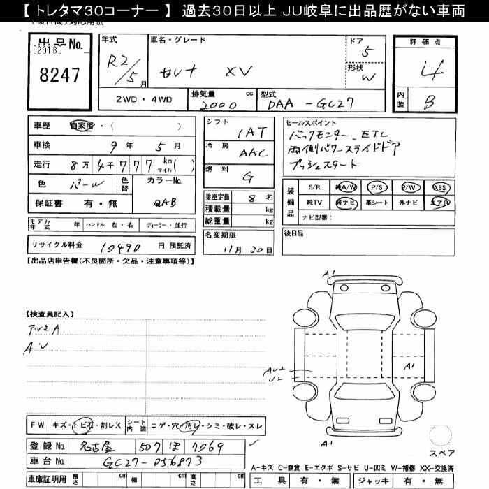 Аукционный лист NISSAN SERENA 2020