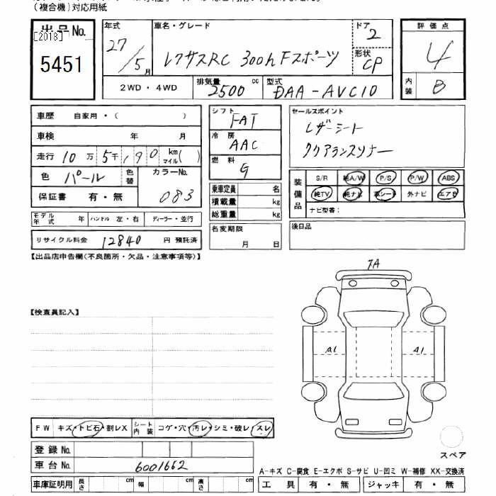 Аукционный лист LEXUS RC 2015