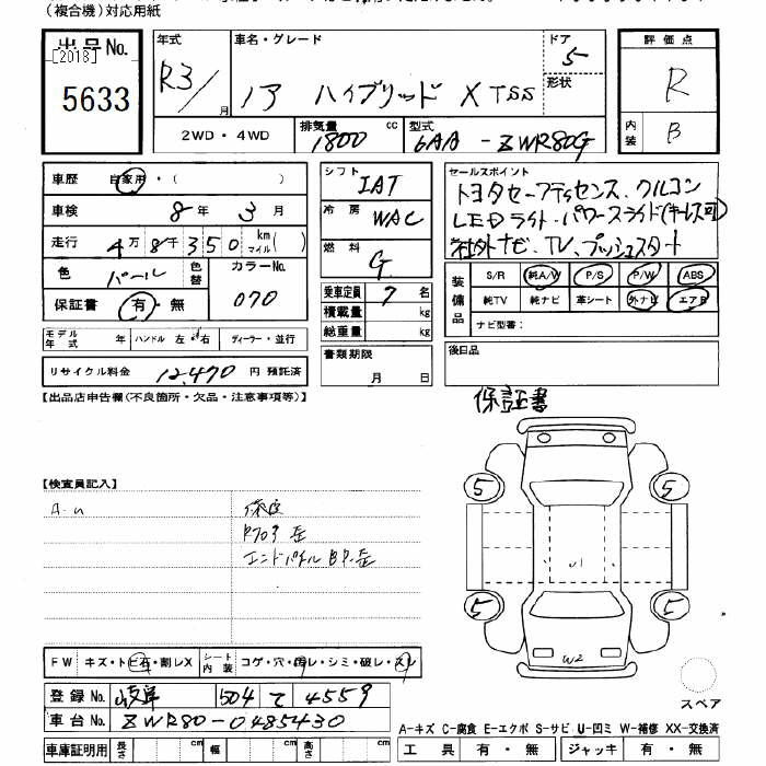 Аукционный лист TOYOTA NOAH 2021
