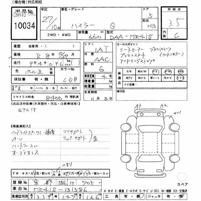 Аукционный лист SUZUKI HUSTLER 2015