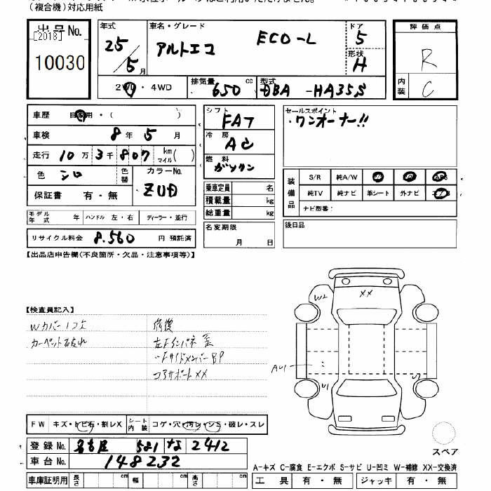 Аукционный лист SUZUKI ALTO ECO 2013