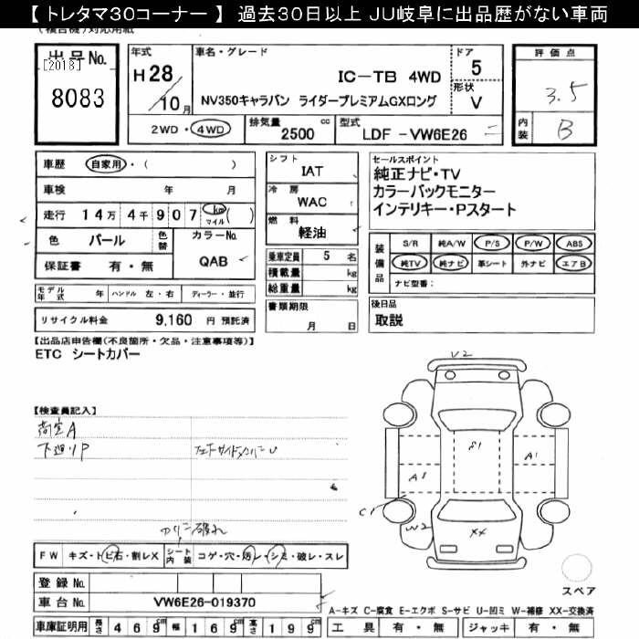 Аукционный лист NISSAN CARAVAN VAN 2016