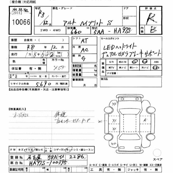 Аукционный лист SUZUKI ALTO 2021