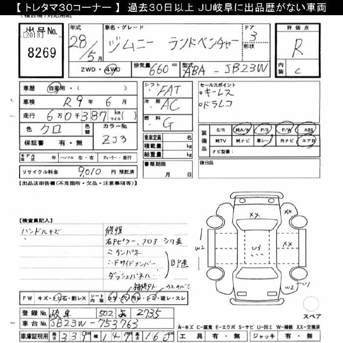 Аукционный лист SUZUKI JIMNY 2016