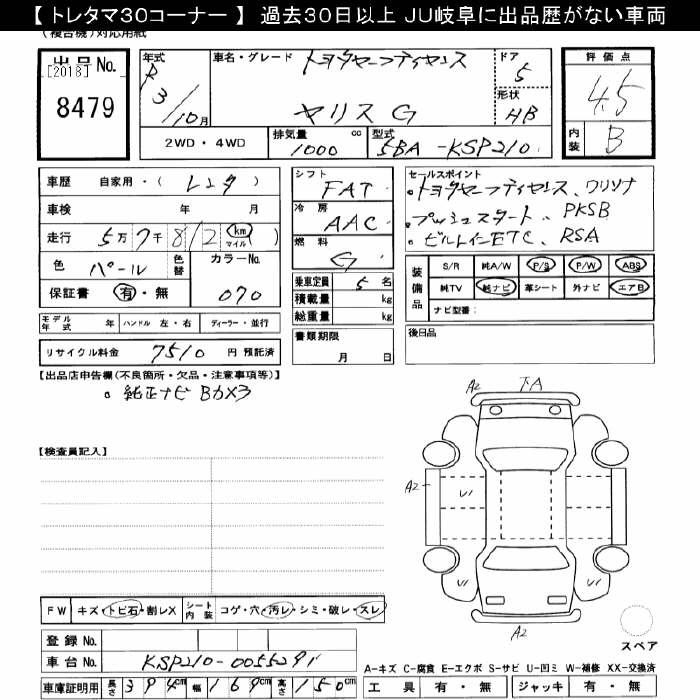 Аукционный лист TOYOTA YARIS 2021